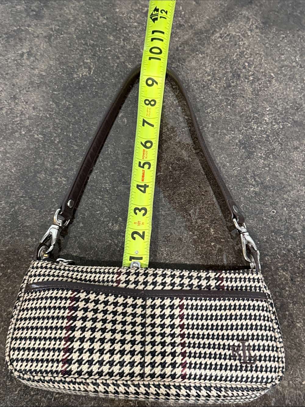 Vintage Y2K Ralph Lauren Brown Plaid Houndstooth Small Shoulder Bag Baguette - Picture 14 of 16